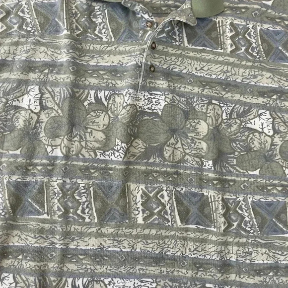 Vintage Bugle Boy Hawaiian Print Polo — Light Green & Tan Floral / 90s / XXL - Picture 6 of 10